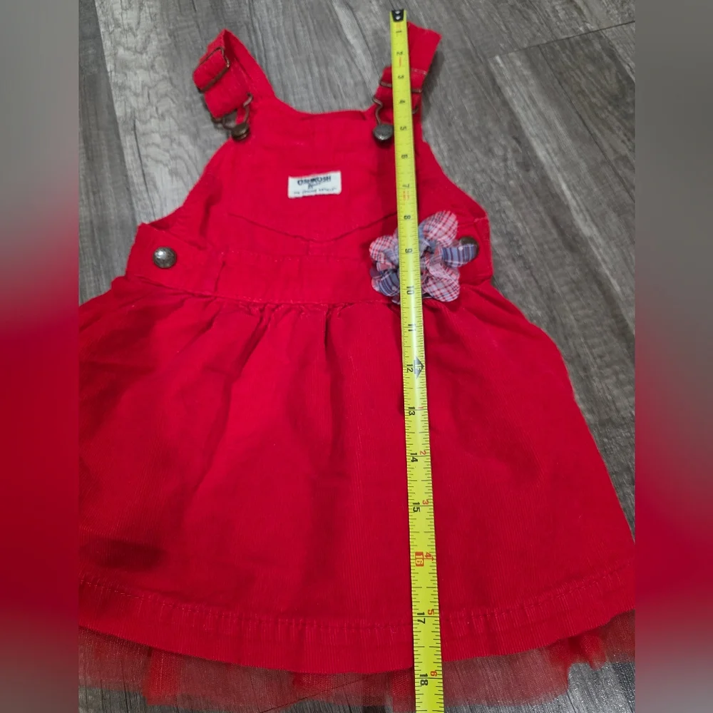 OSHKOSH BGOSH Baby 24 M 2T red Corduroy Suspender Skirt Red Tulle Dress Mini